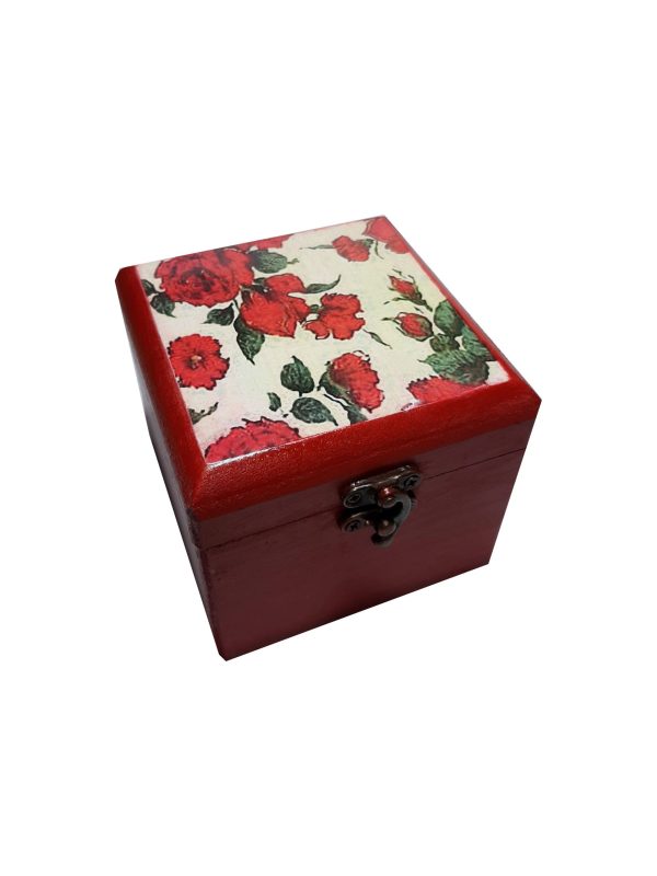 جعبه چوبی طرح گل قرمز