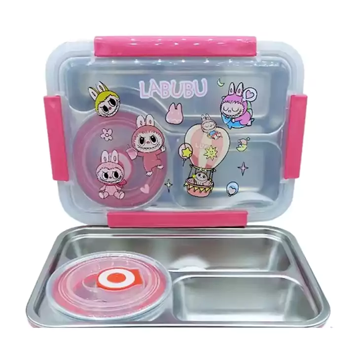 ظرف غذا استیل دو خانه با پیاله لبوبو